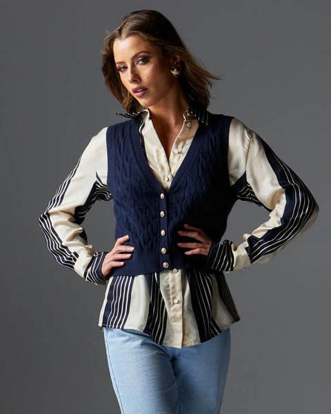 Lotus Knit Vest in Navy