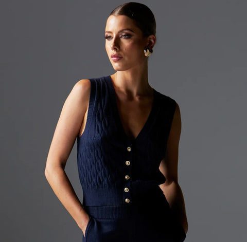 Lotus Knit Vest in Navy