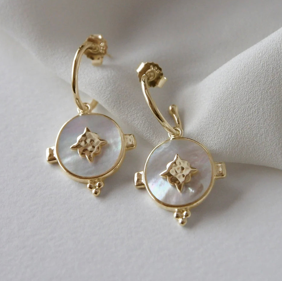 Temple Moon Oval  Mother of Pearl Earrings