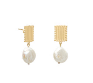 Aphrodite Goddess Small Pearl Earrings in 18KT Yellow Gold Plating