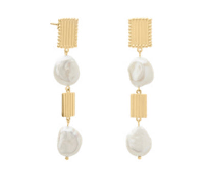 Aphrodite Goddess Large Pearl Earrings in 18KT Yellow Gold Plating