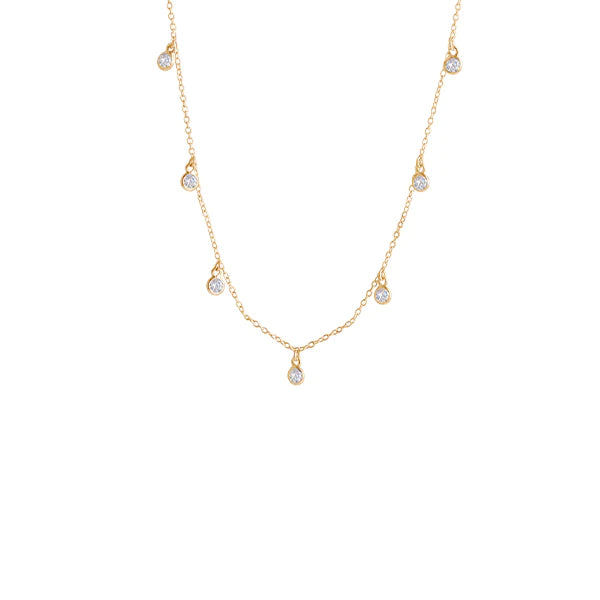 CZ Bezel Scattered Drop Necklace