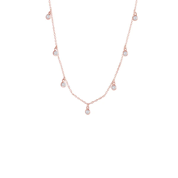 CZ Bezel Scattered Drop Necklace