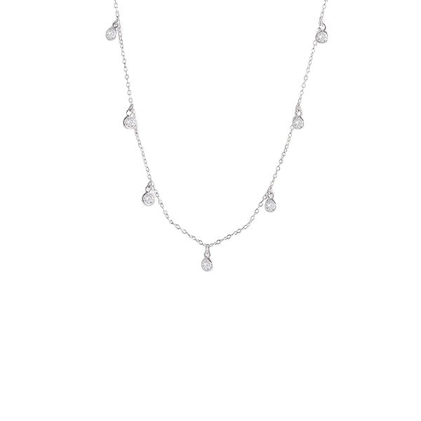 CZ Bezel Scattered Drop Necklace