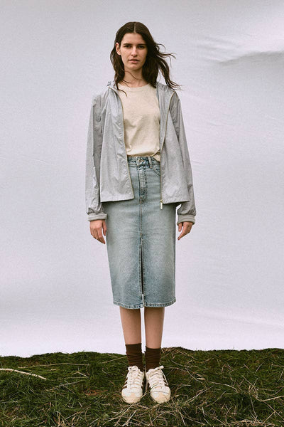 Womens Crop Recycled Raincoat- Denim