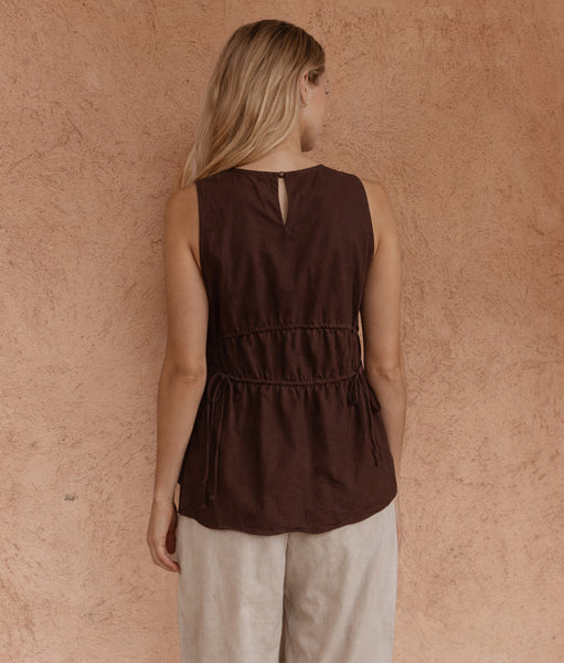 Elin Gathered Tie Top-Brown