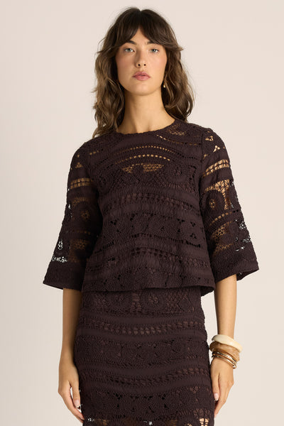Gaia Lace Top-Chocolate