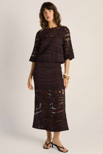 Gaia Lace Top-Chocolate