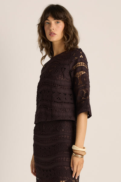 Gaia Lace Top-Chocolate