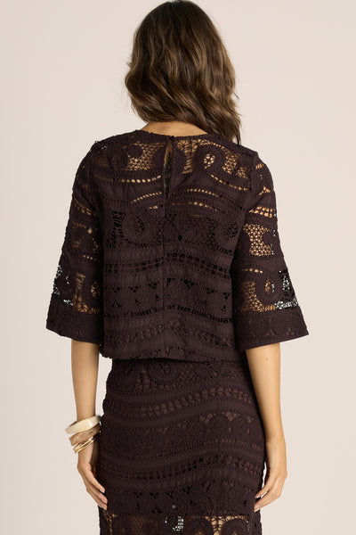 Gaia Lace Top-Chocolate