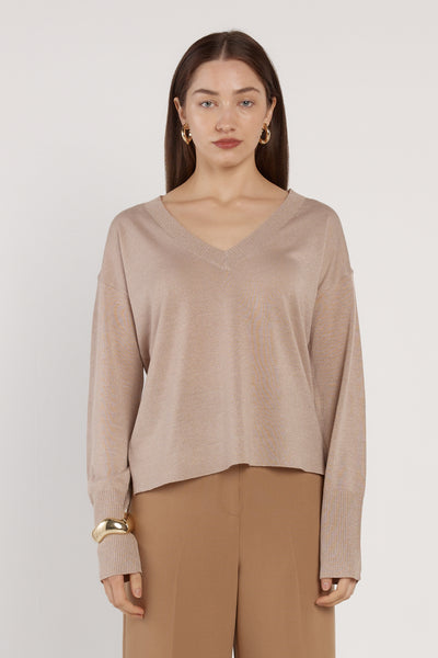 Oriane Sparkle V-Neck Knit-Gold