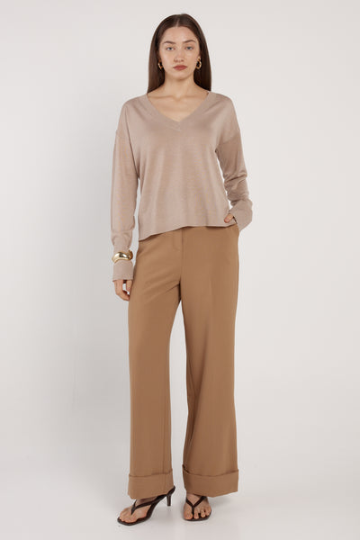 Oriane Sparkle V-Neck Knit-Gold