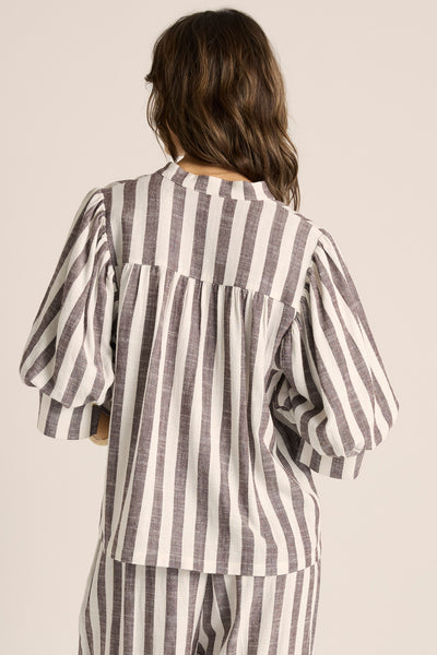 Saskia Balloon Shirt-Brown Stripe