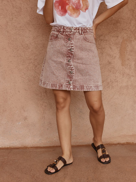 Tipo Wave Denim Skirt-Rusty Red