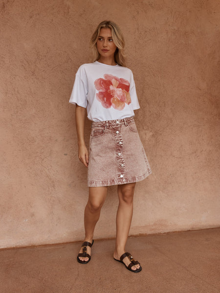 Tipo Wave Denim Skirt-Rusty Red