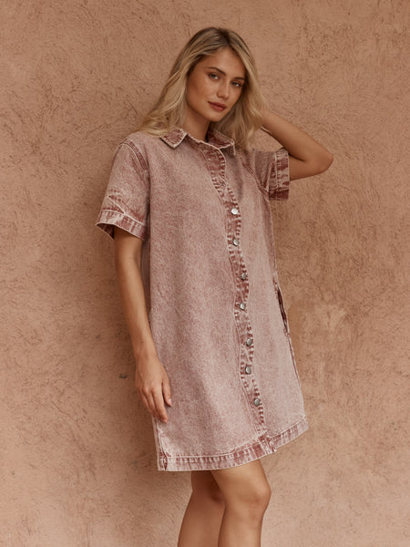 Pepe Wave Denim Dress-Rusty Red