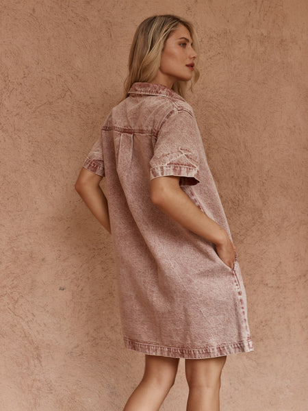Pepe Wave Denim Dress-Rusty Red