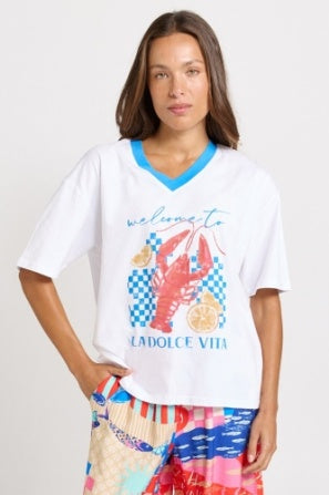 V-Neck Boxy Tee-La Dolce Vita Print