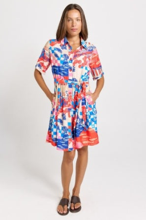 Palm Shirt Dress-Mediterranean Print