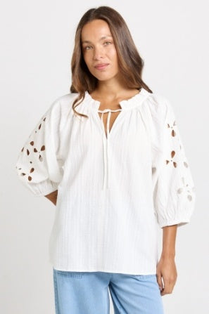 Daisy Broderie Blouse-White