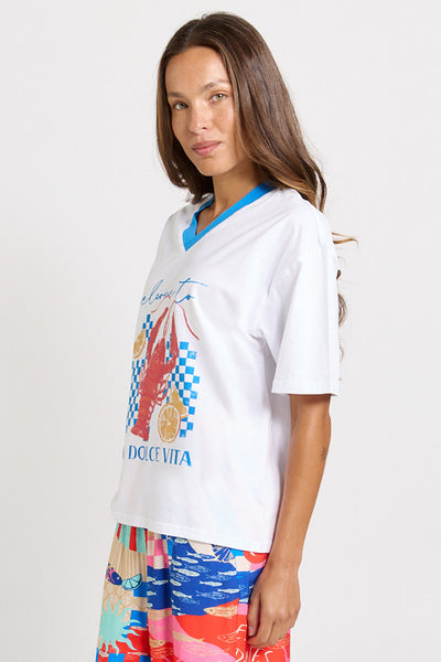 V-Neck Boxy Tee-La Dolce Vita Print