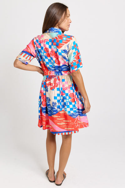Palm Shirt Dress-Mediterranean Print