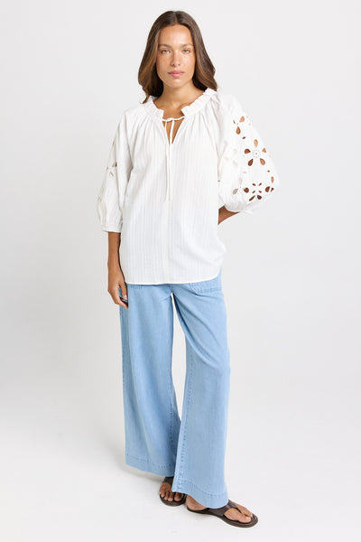 Daisy Broderie Blouse-White