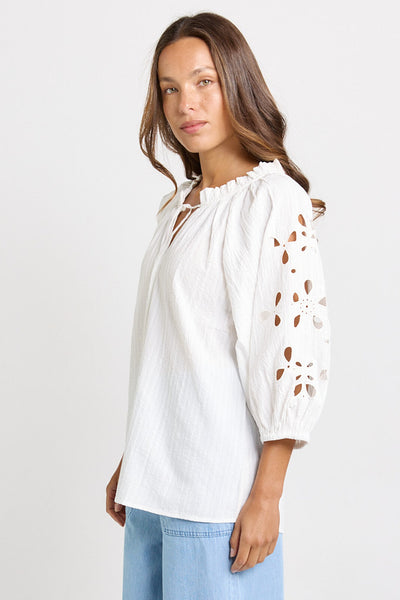 Daisy Broderie Blouse-White