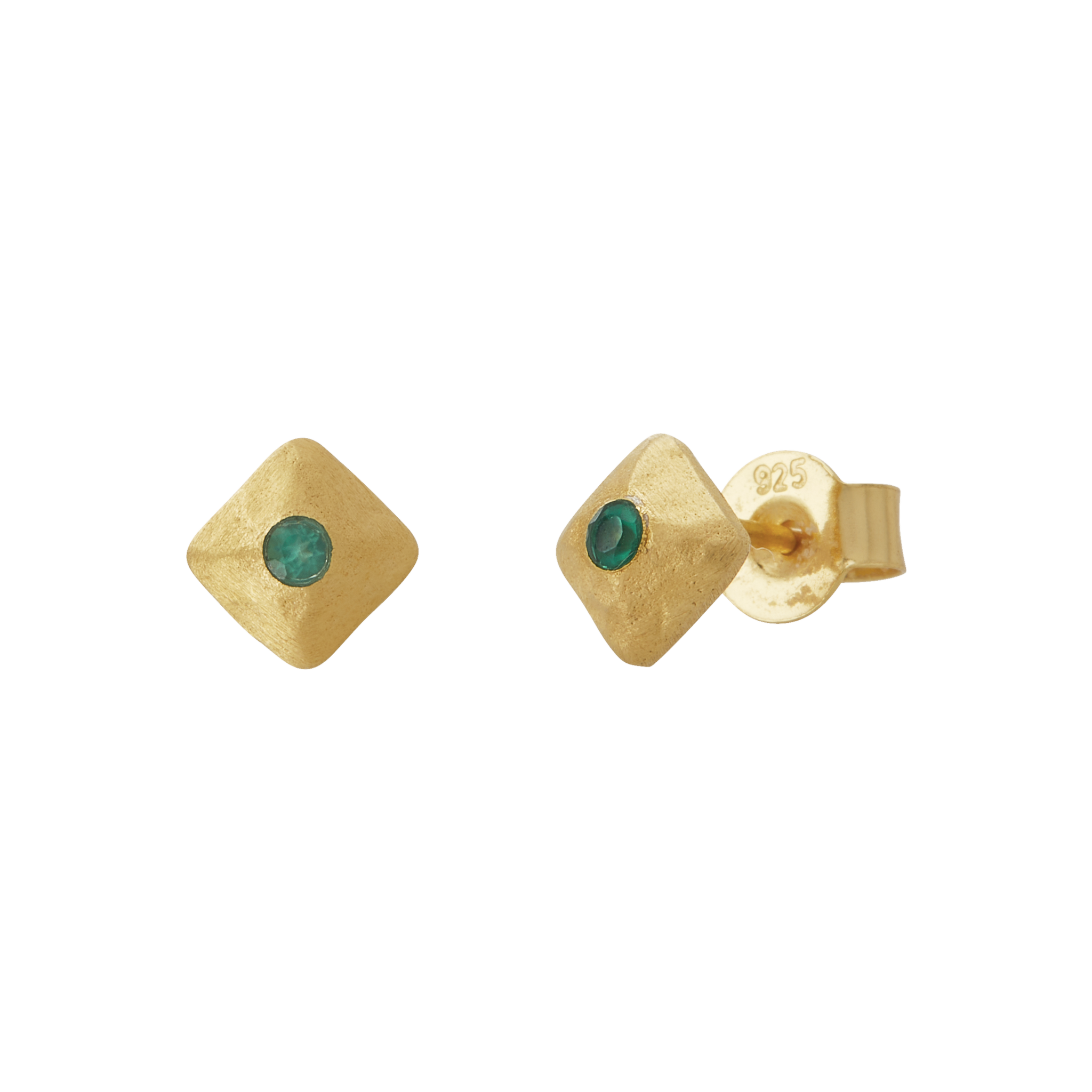 Wandering Soul Green Onyx Stud Earrings in 18KT Yellow Gold Plate