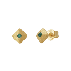 Wandering Soul Green Onyx Stud Earrings in 18KT Yellow Gold Plate