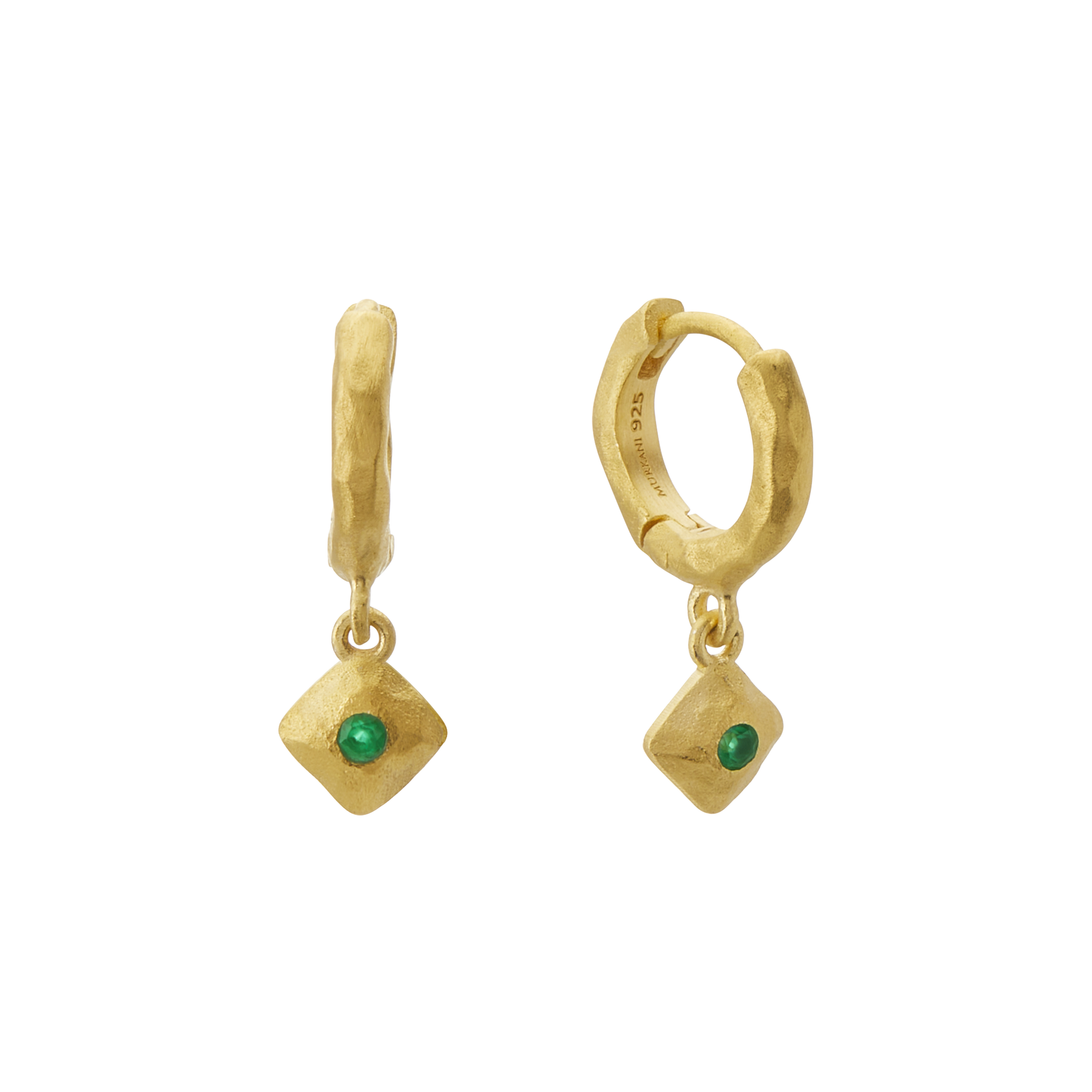 Wandering Soul Green Onyx Huggies Earrings in 18KT Yellow Gold Plate