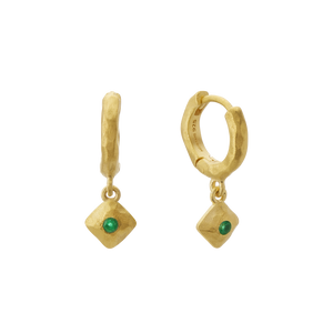 Wandering Soul Green Onyx Huggies Earrings in 18KT Yellow Gold Plate