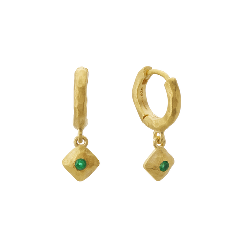 Wandering Soul Green Onyx Huggies Earrings in 18KT Yellow Gold Plate