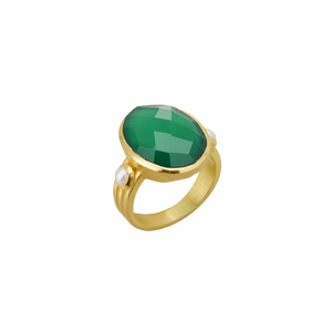Wandering Soul Green Onyx & Pearl Ring in 18KT Yellow Gold Plate