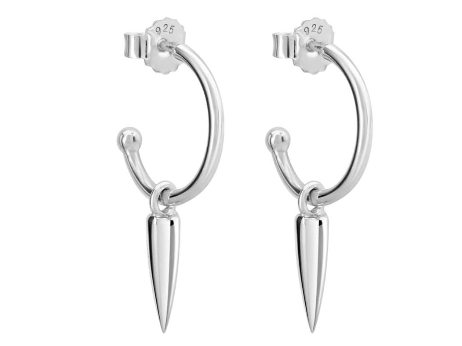 Petite Small Hoop Earrings With Dagger Pendant- Sterling Silver