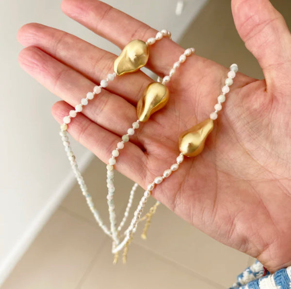 Golden Baroque Pearl & Morganite Necklace