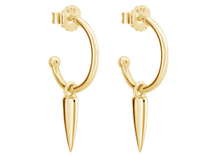 Petite Small Hoop Earrings with Dagger Pendant in 18KT Yellow Gold Plate