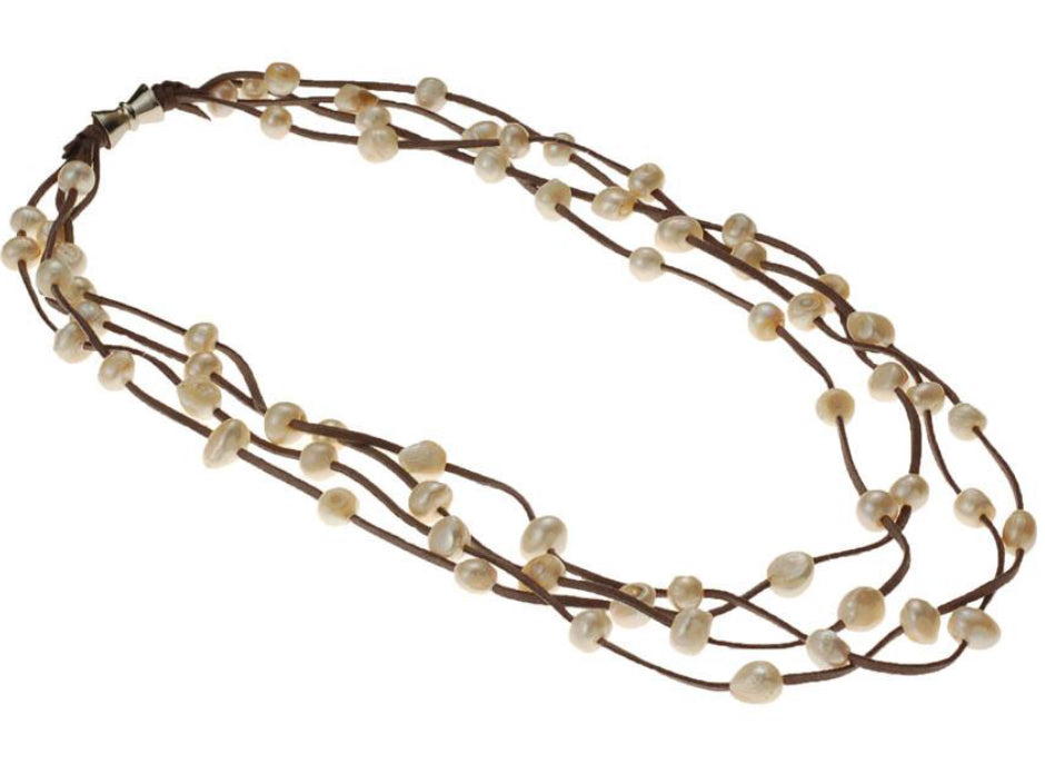 Faith long leather and pearl necklace