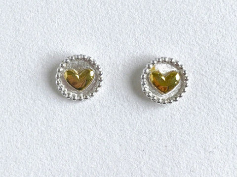 Heart Stud Earrings in Sterling Silver & Gold Vermeil