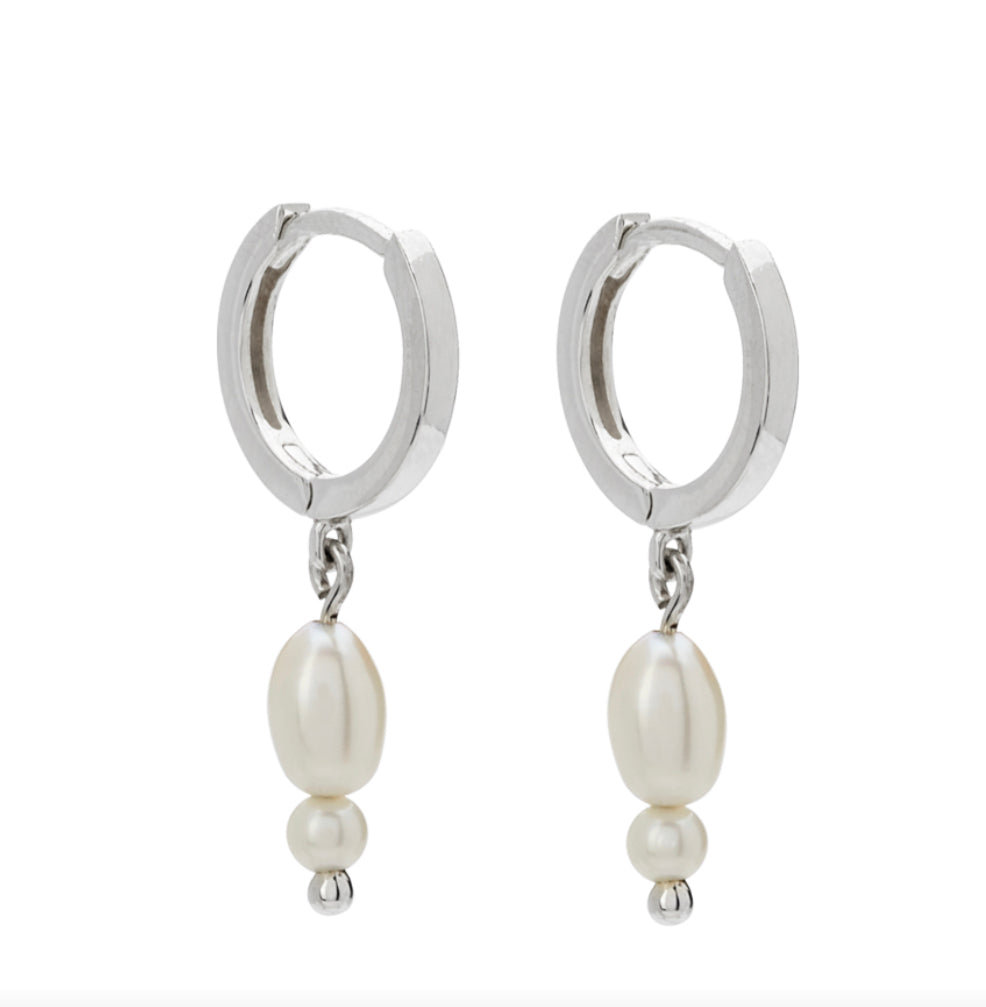 Double Pearl Huggies in Sterling Silver