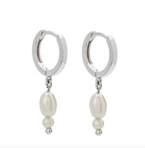 Double Pearl Huggies in Sterling Silver