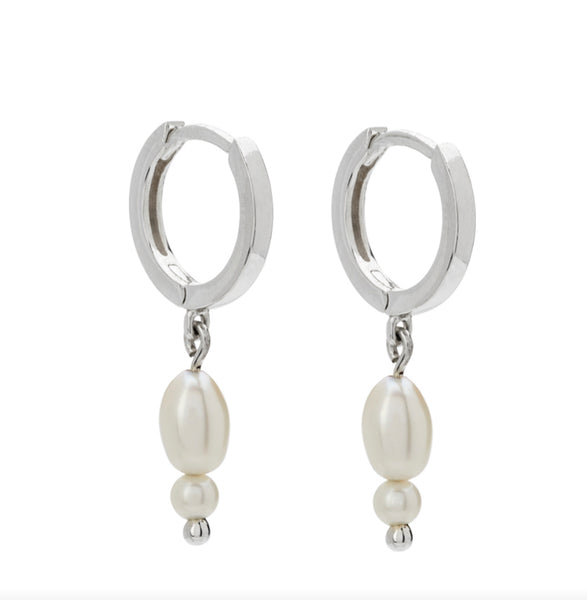 Double Pearl Huggies in Sterling Silver