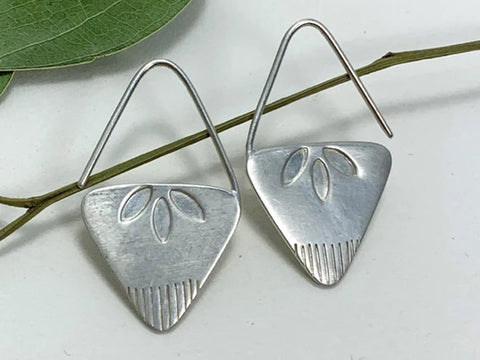 Floral Aztec Hook Earrings in Sterling Silver
