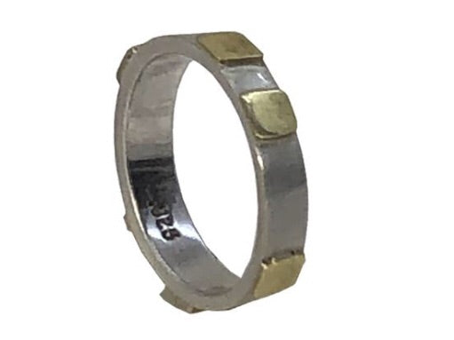 Sterling Silver Band with Brass Squares KUAD Ring