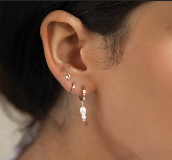 Double Pearl Huggies in Rose Gold Plate