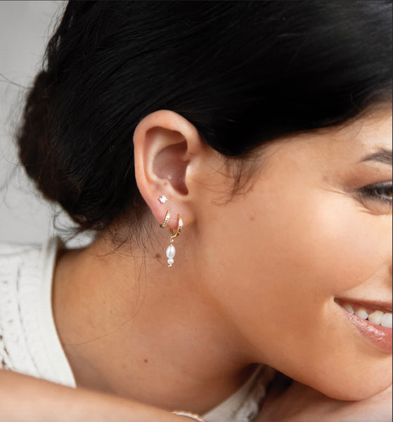 Double Pearl Huggies in 18KT Yellow Gold Plate