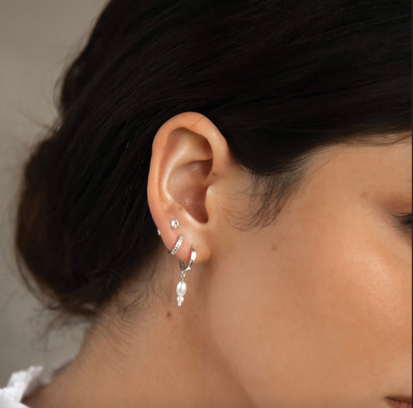 Double Pearl Huggies in Sterling Silver