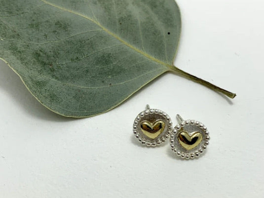 Heart Stud Earrings in Sterling Silver & Gold Vermeil