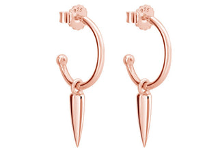 Petite Small Hoop Earrings with Dagger Pendant - Rose Gold