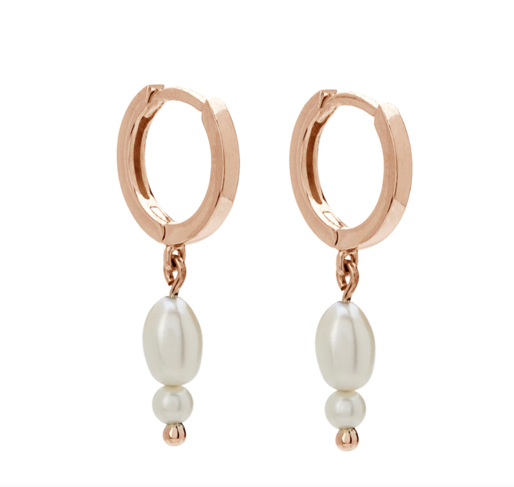 Double Pearl Huggies in Rose Gold Plate